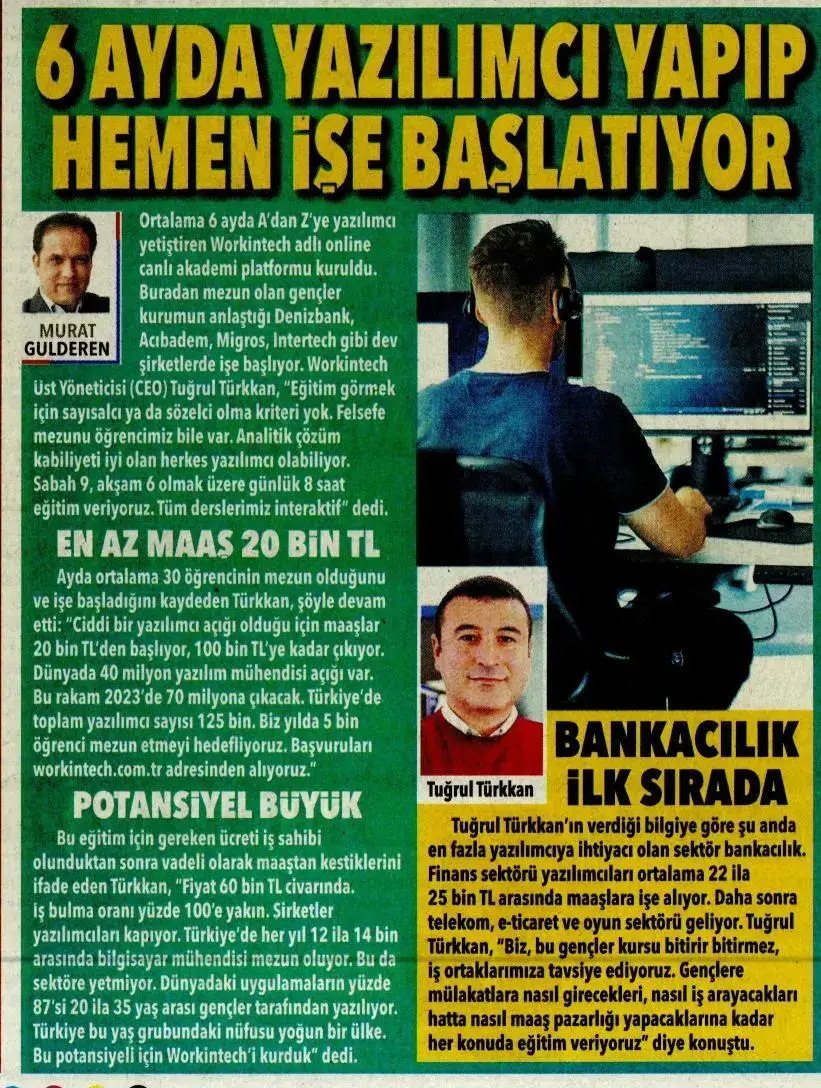 Posta gazetesinin Workintech hakkındaki yazısı